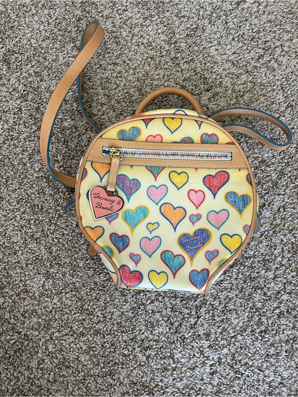 Dooney & Bourke Cream Multicolor Doodle Hearts Crossbody Bag